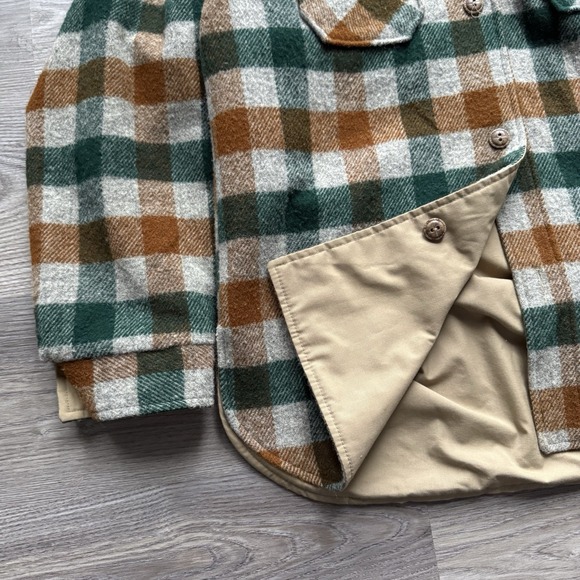 Vintage Woolrich Reversible Wool Plaid Buttons Hooded Jacket USA Size M Tweed - Picture 4 of 10